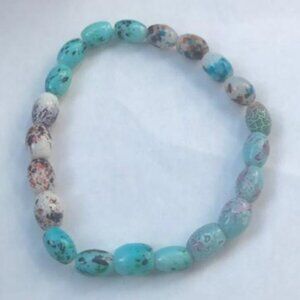 Blue and White Handmade Stretch Bracelet Glass Beads #25